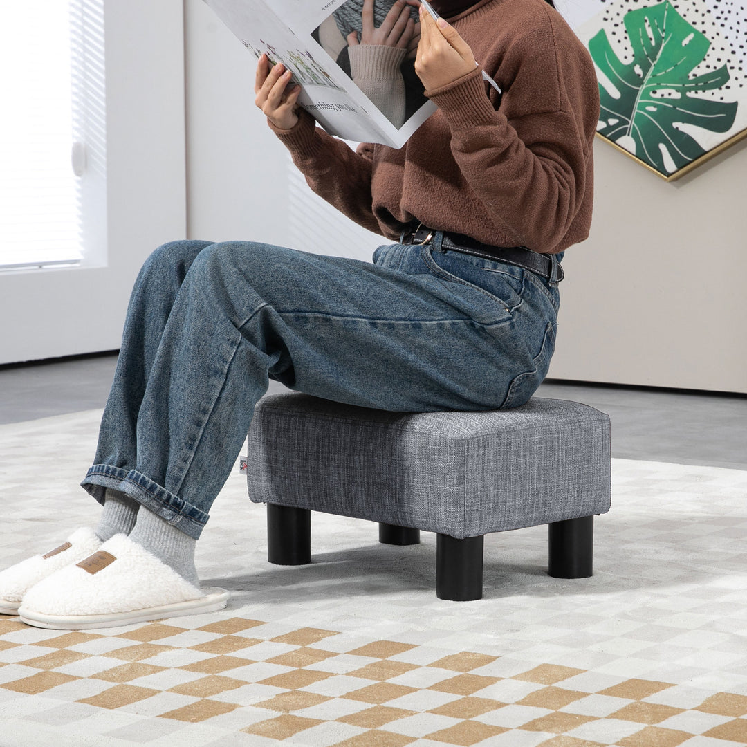 Linen Fabric Footstool Ottoman Cube with 4 Plastic Legs, Grey