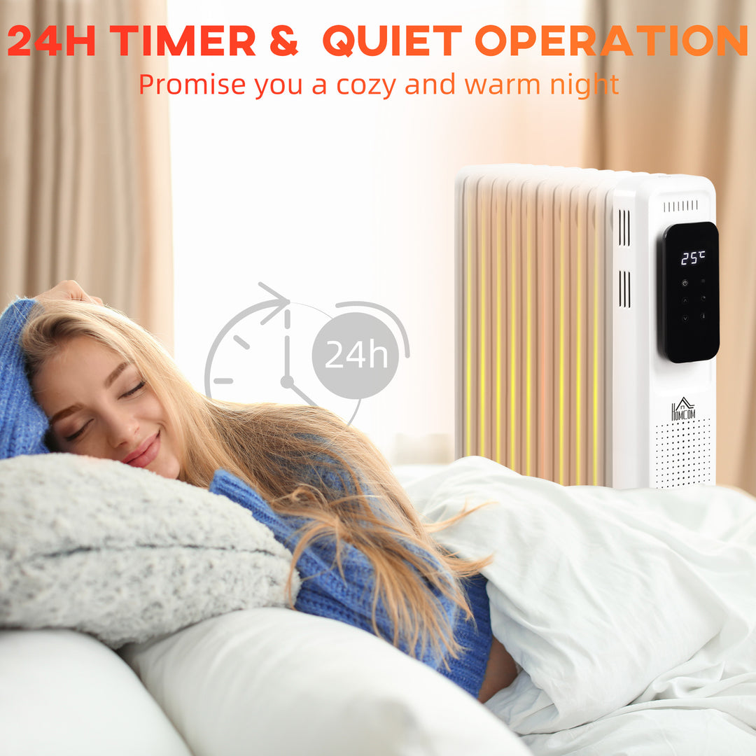 2000W Oil Filled Radiator, 9 Fin Portable Electric Heater with LED Display, 24H Timer, 3 Heat Settings, Adjustable Thermostat, Safety Cut off, Remote Control, White