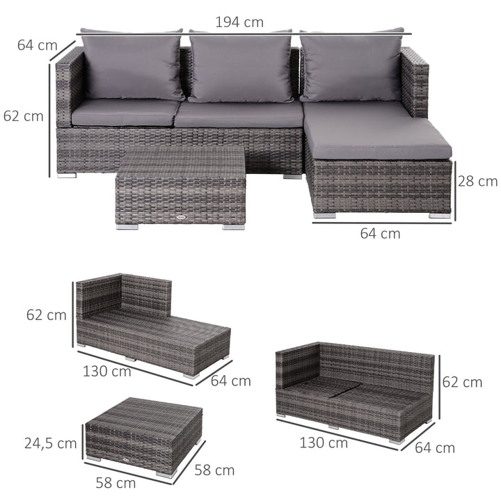 MCL 3PC Rattan Garden Furniture Storage Sofa Set 4 Seater Wicker Coffee Table Conservatory Sun Lounger Reclining Set Outdoor Weave with Cushion Grey