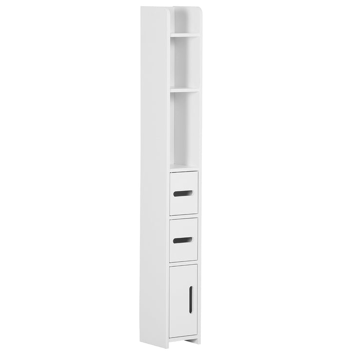 kleankin Modern Bathroom Storage Cabinet, Freestanding Tall Bathroom Cabinet with Open Shelves and 3 Cupboards with Door, for Bedroom Hallway, White