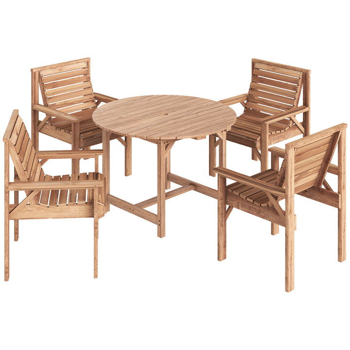 5 Pieces Garden Dining Set with Parasol Hole, Round Outdoor Table and 