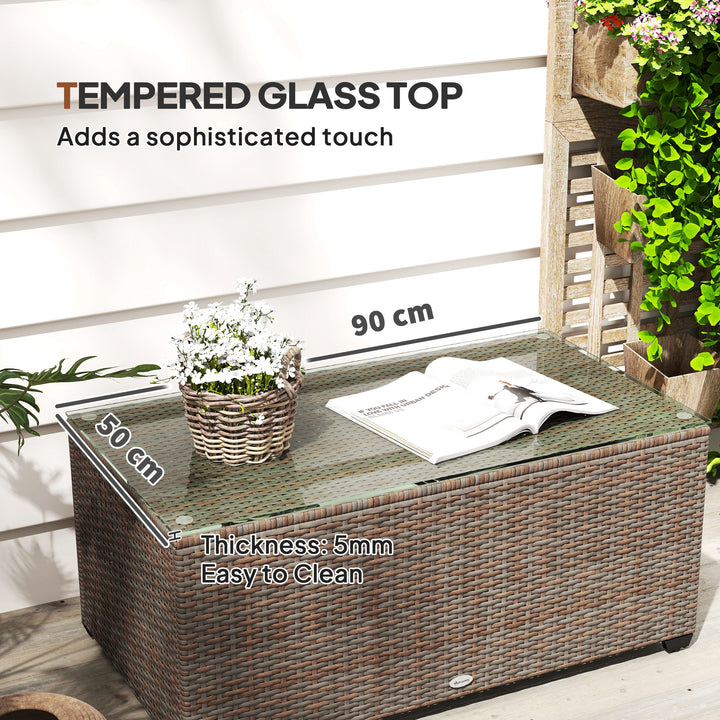 90 x 50cm Glass-Top Rattan Side Table - Brown