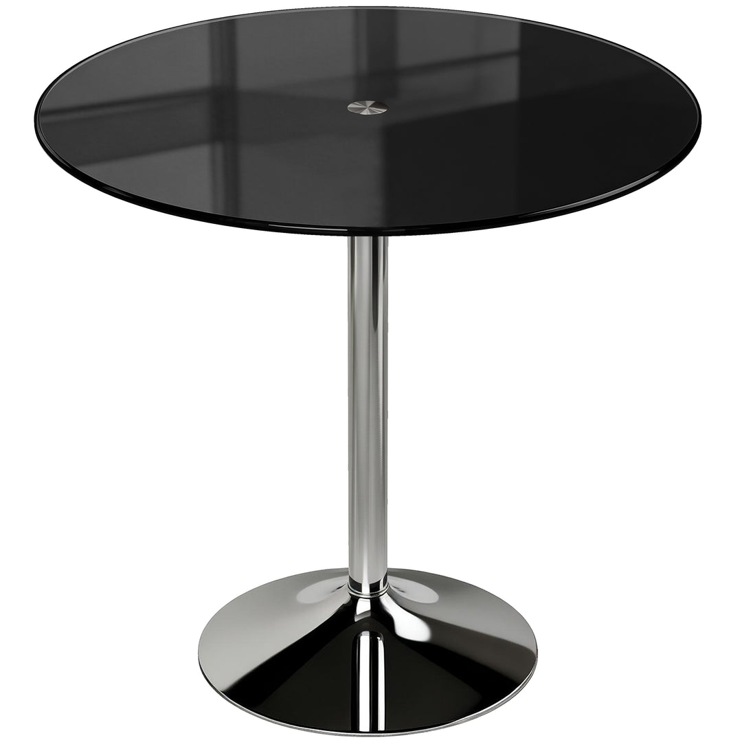 Round Bar Table, Modern Dining Table with Tempered Glass Top and Steel