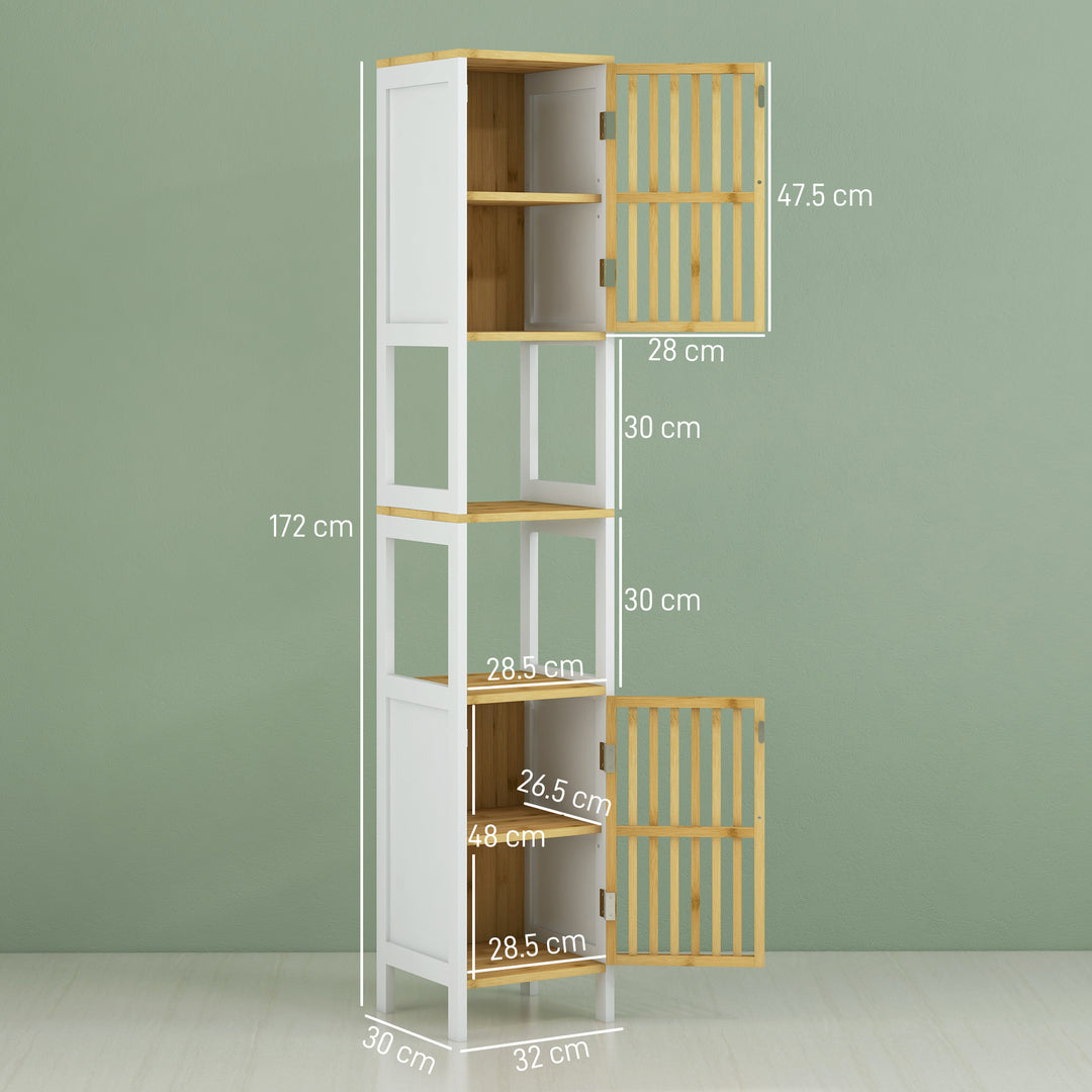 Bamboo-Blend Retro Cut-Out Tall Bathroom Storage Unit