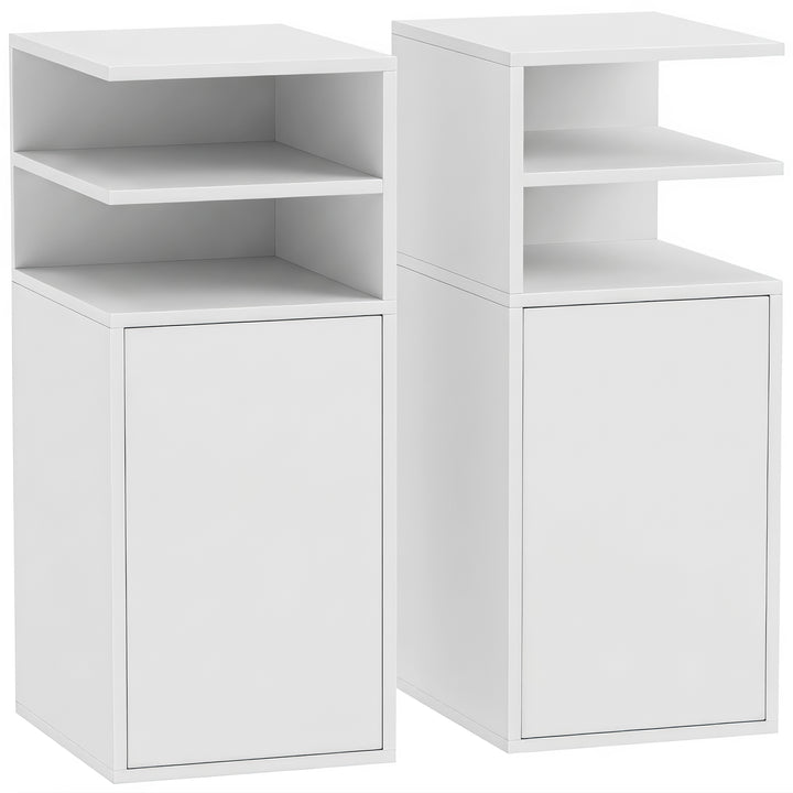 Slim Bedside Table Set of 2, Narrow Bedside Cabinet with Open Cubbies 