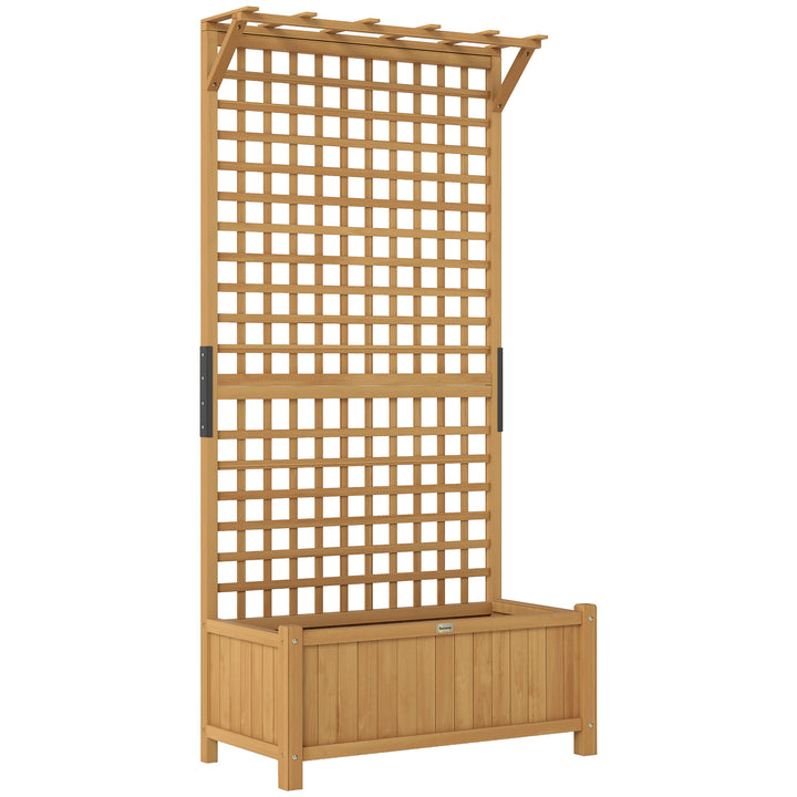 Raised Bed with Drainage Holes, Wood Planter with Trellis for Climbing Plants to Grow Vegetables, Flowers - Yellow