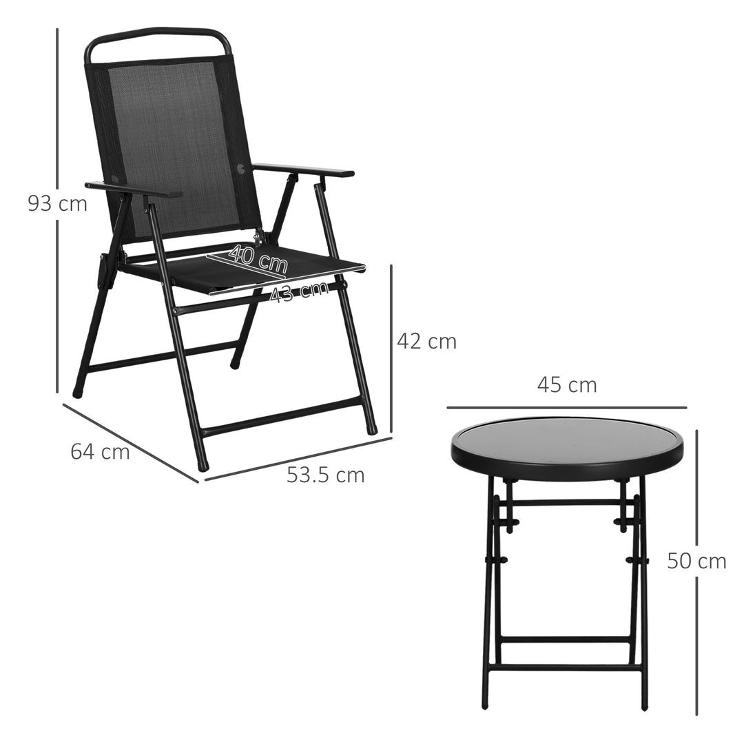 Three-Piece Garden Seat Set, with Glass-Top Table - Black