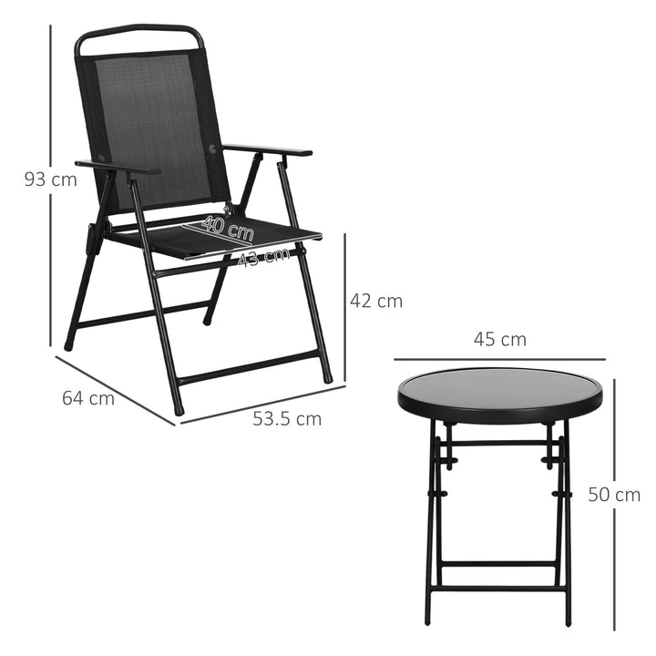 Three-Piece Garden Seat Set, with Glass-Top Table - Black
