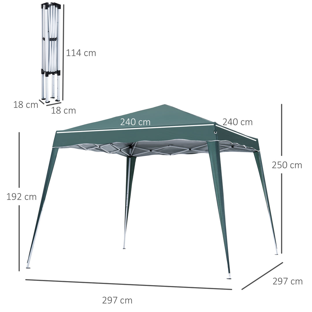 MCL 3 M x 3 M Base/ 2.5 M x 2.5 M Top Pop Up Gazebo with Carry Bag, Height Adjustable Slant Leg Party Tent Instant Event Shelter for Garden, Patio, Green