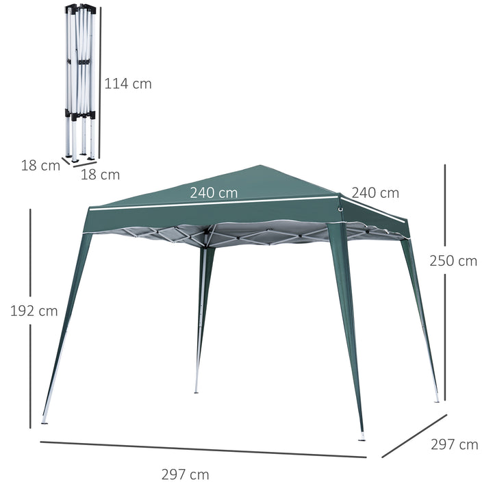 MCL 3 M x 3 M Base/ 2.5 M x 2.5 M Top Pop Up Gazebo with Carry Bag, Height Adjustable Slant Leg Party Tent Instant Event Shelter for Garden, Patio, Green