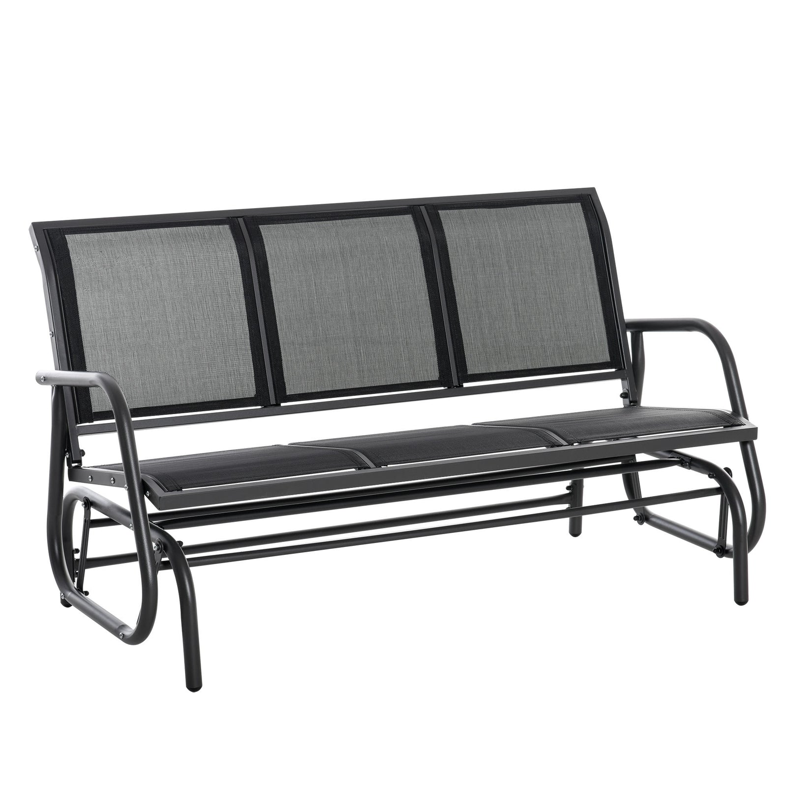 3-Seat Glider Rocking Chair for 3 People Garden Bench Patio Furniture Metal Frame, Black