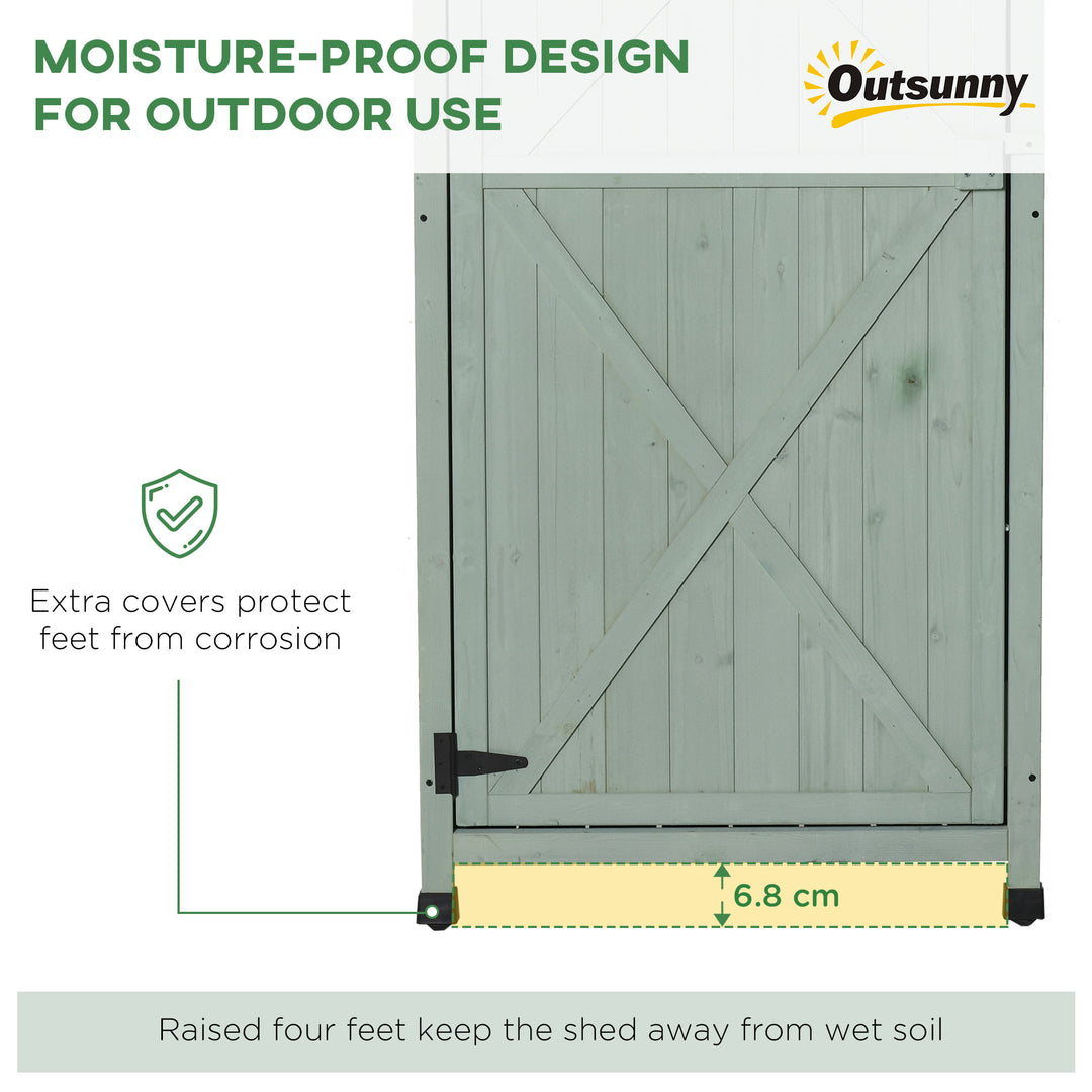 Wooden Garden Shed, Outdoor Storage Cabinet with 2 Shelves and Hooks, Locking Organiser Outdoor Narrow Tool House, 74x55x155cm, Green