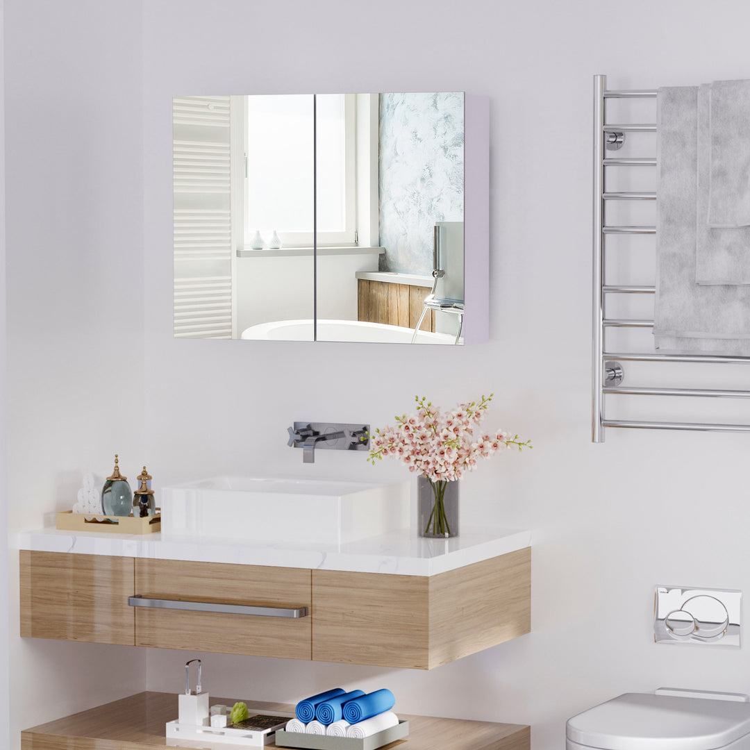 80 x 15 cm Double Door Bathroom Mirror Cabinet - White