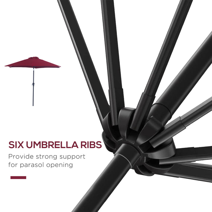 2.6M Garden Parasol Umbrella with Tilt and Crank, Outdoor Sun Parasol Sunshade Shelter with Aluminium Frame, Wine Red