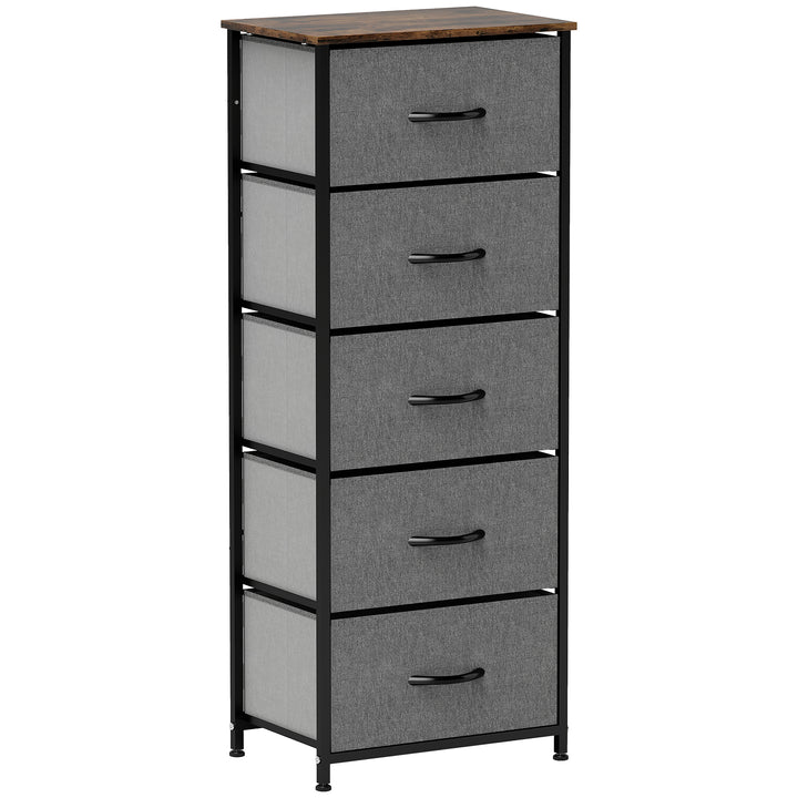 Fabric Chest of Drawers, Industrial Bedroom Dresser with 5 Fabric Drawers, Steel Frame and Wooden Top for Nursery, Living Room, Hallway, Rustic Brown and Grey