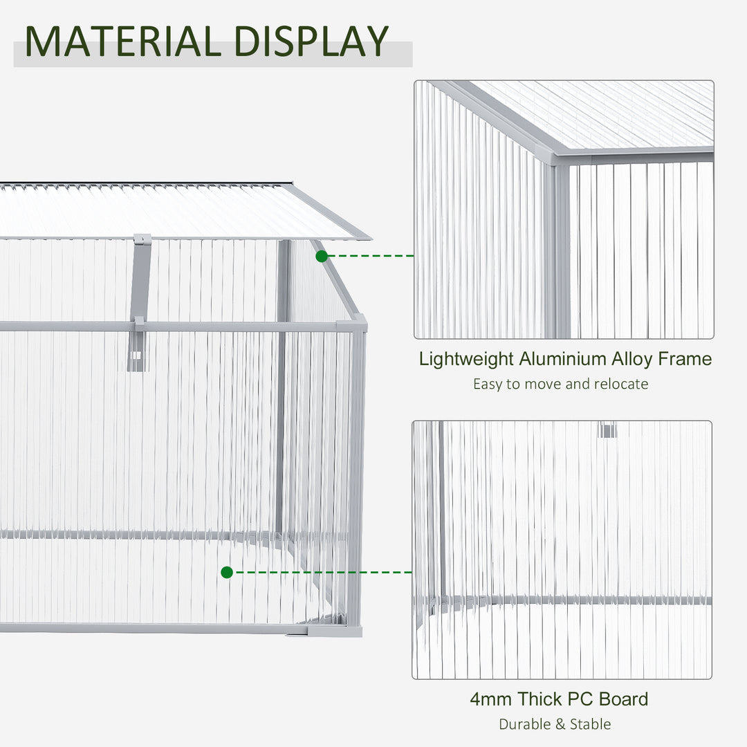 Outsunny Garden Polycarbonate Cold Frame Greenhouse Grow House Flower Vegetable Plants Bed Aluminium Frame  99L x 60W x 44H cm