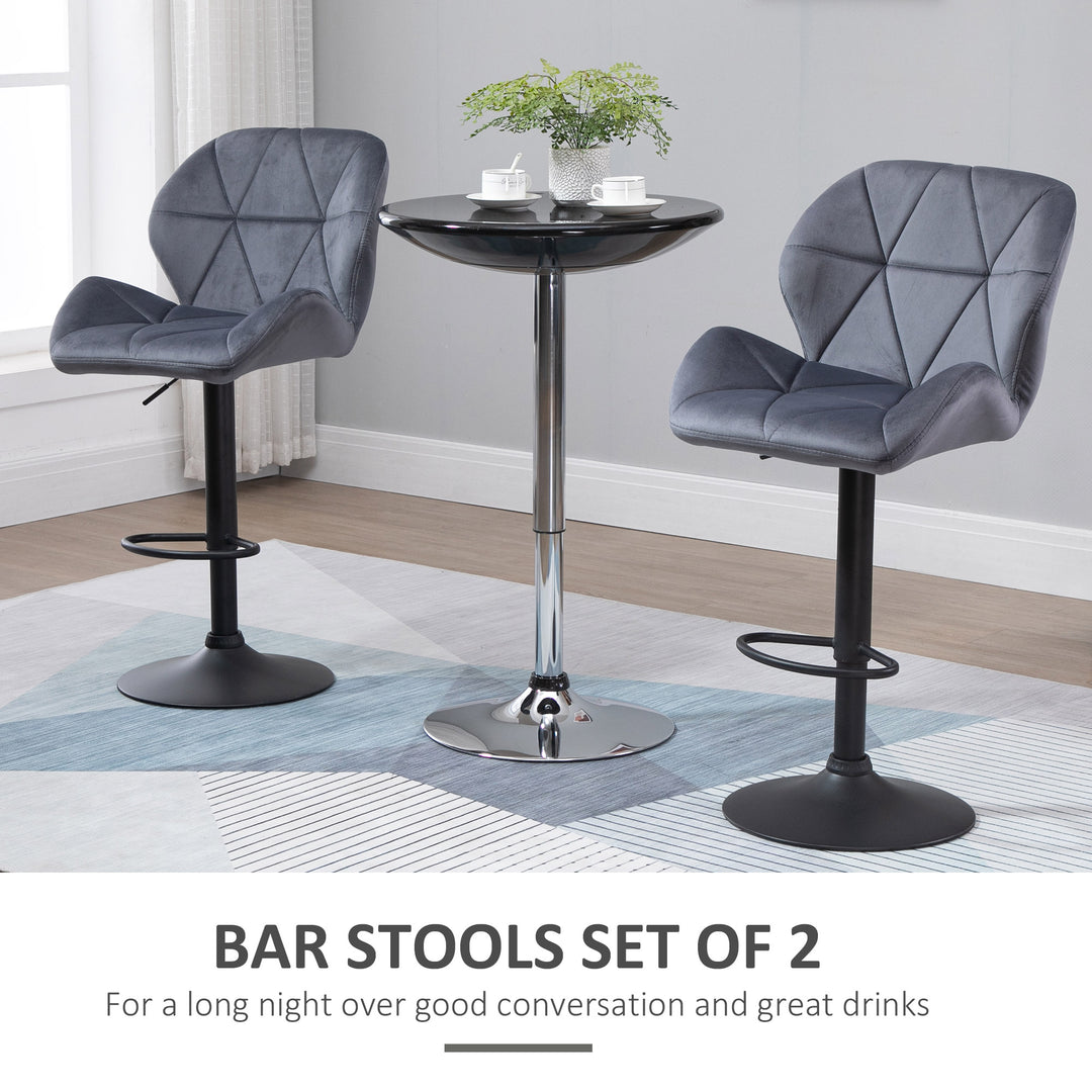 HOMCOM Set of 2 Adjustable Bar stools With Backs , Armless Upholstered Swivel Counter Chairs, Barstools with Back, Footrest, Dark Grey