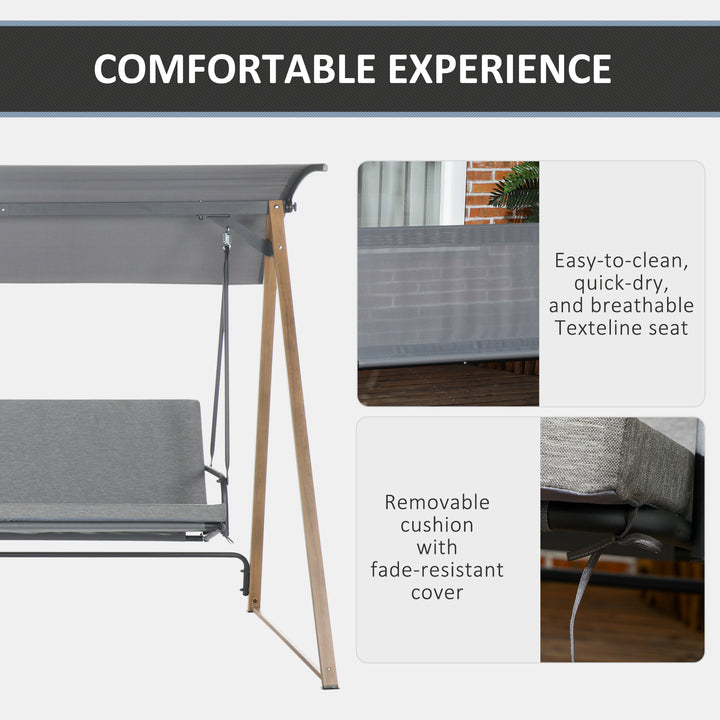 3 Seater Swing Chair, Garden Swing Bench with Adjustable Canopy, Cushioned Seat and Weather Resistant Steel Frame for Patio, Yard