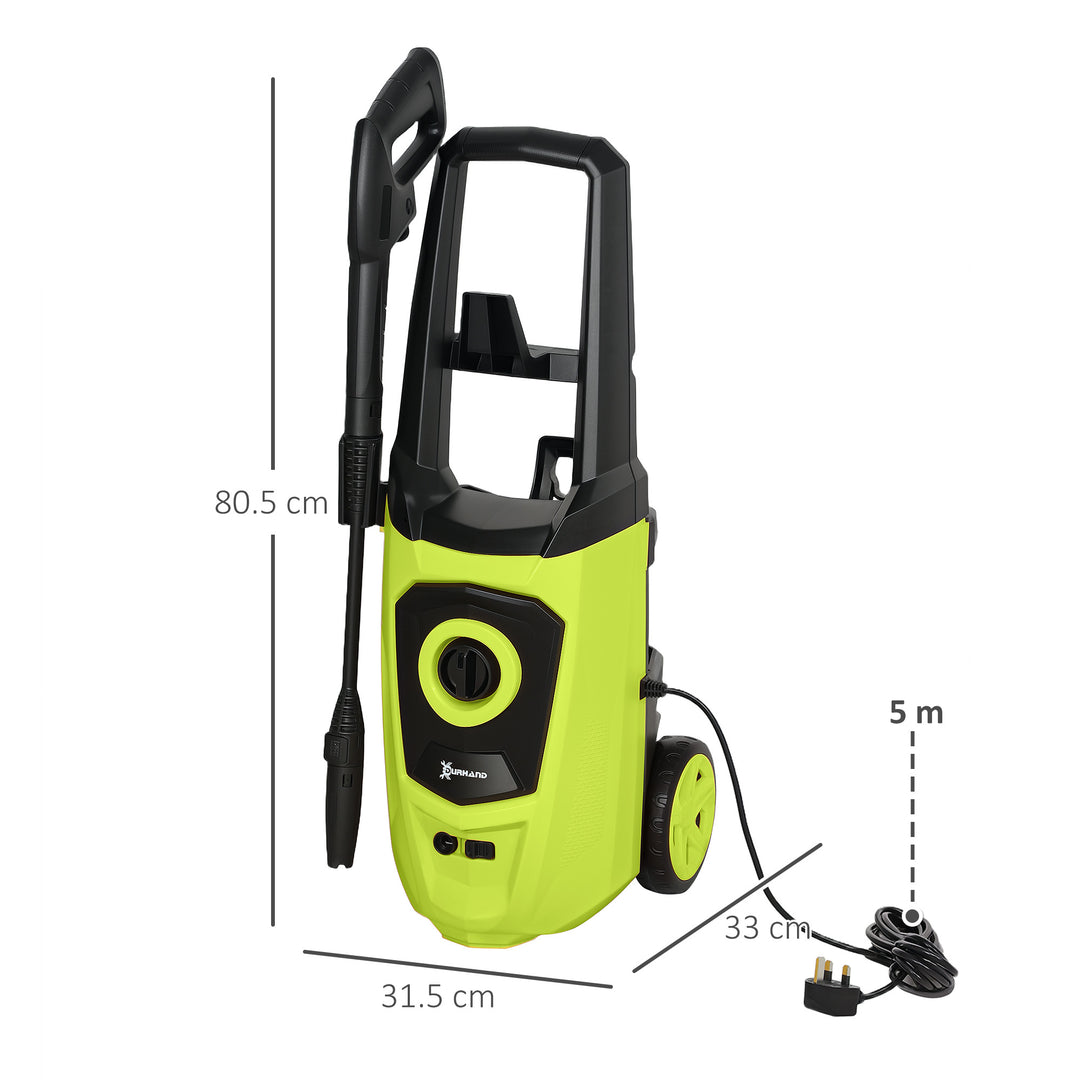 1800W High Pressure Washer, 150 Bar Pressure, 510 L/h Flow, High-Performance Portable Power Washer Jet Wash Cleaner with 6M Hose, Snow Foam Bottle for Garden, Car, Furniture, Green