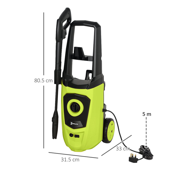 1800W High Pressure Washer, 150 Bar Pressure, 510 L/h Flow, High-Performance Portable Power Washer Jet Wash Cleaner with 6M Hose, Snow Foam Bottle for Garden, Car, Furniture, Green