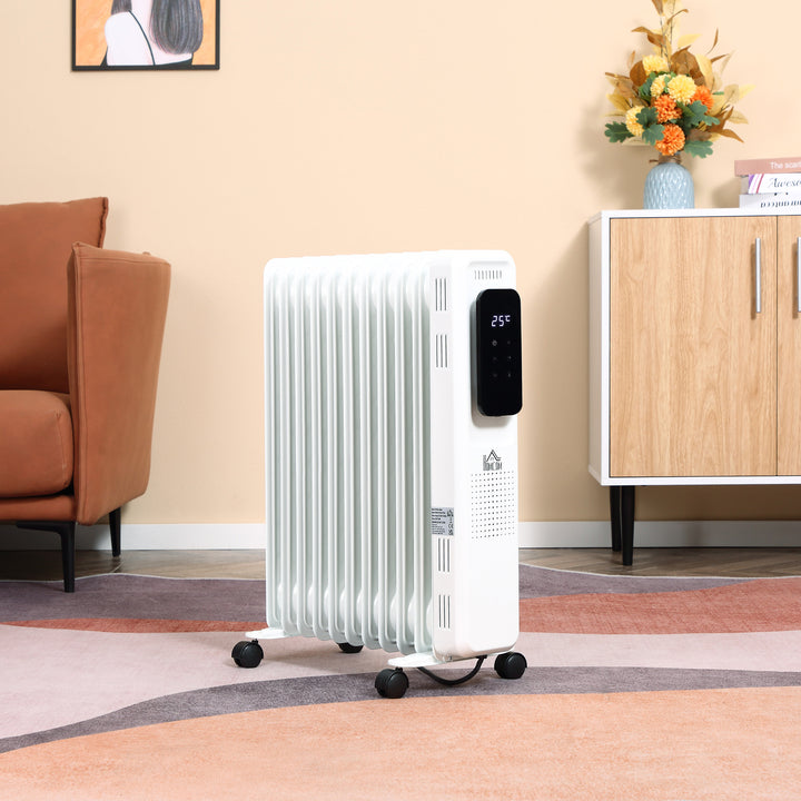 MCL 2500W Oil Filled Radiator, 11 Fin Portable Electric Heater with LED Display, 24H Timer, 3 Heat Settings, Adjustable Thermostat, Safety Cut off, Remote Control, White