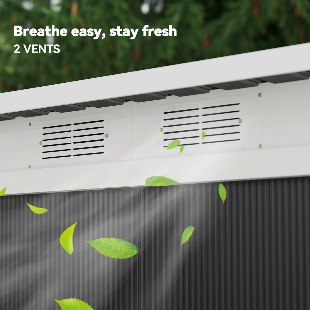 MCL 9ft x 4ft Metal Garden Shed, Outdoor Tool House with Foundation Kit, Ventilations and Double Doors, Dark Grey