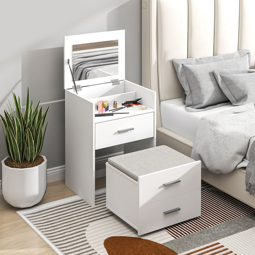 Vanity Desk with Mirror, Modern Dressing Table and Stool with 2 - view 2