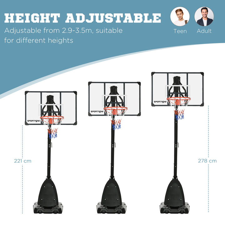 SPORTNOW Height Adjustable Basketball Hoop and Stand with Sturdy Backboard and Weighted Base, Portable on Wheels, 2.4-2.9m | Aosom UK