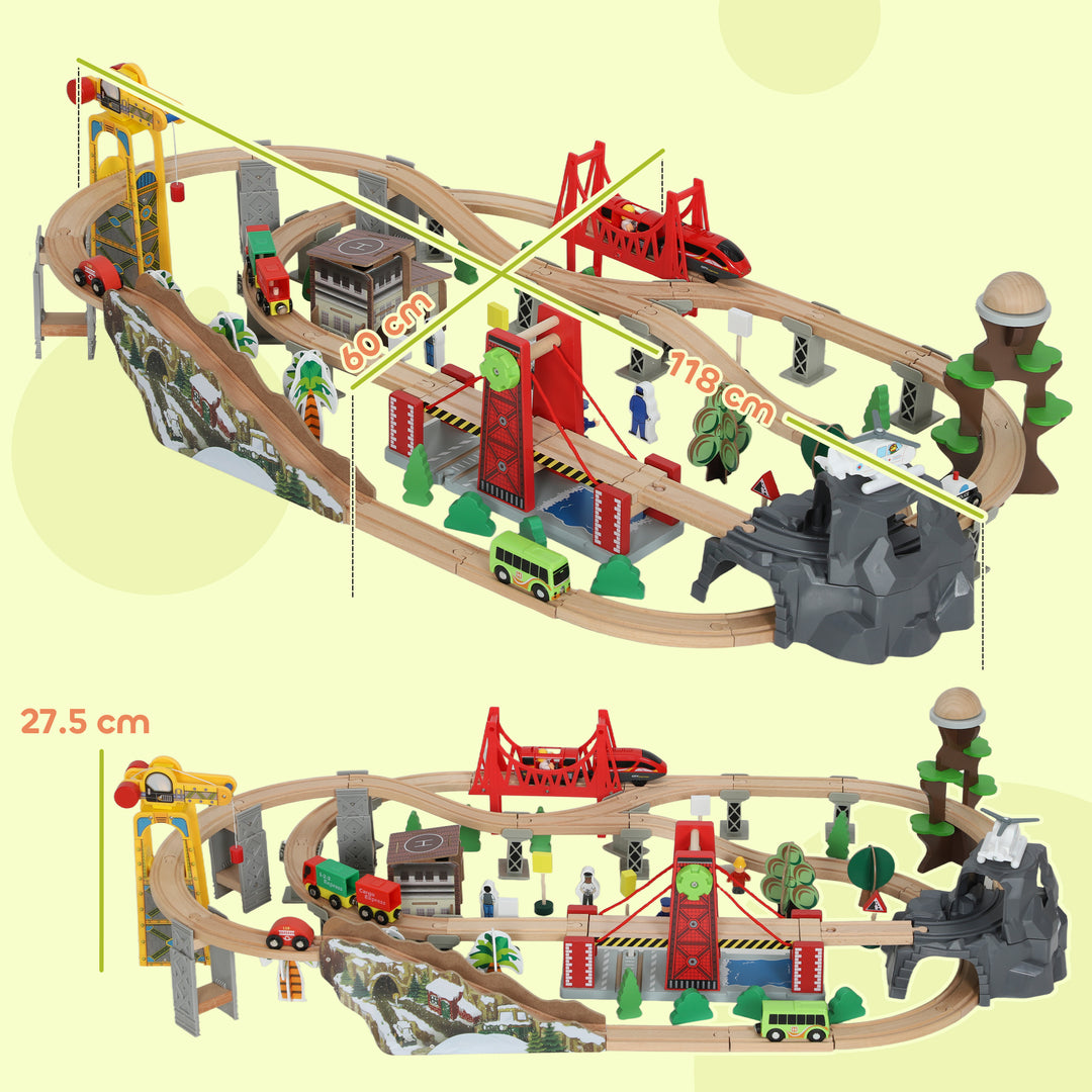 MCL 100 Piece Wooden Train Set for Kids 3+ Years with Track, Crane, Battery Operated Train