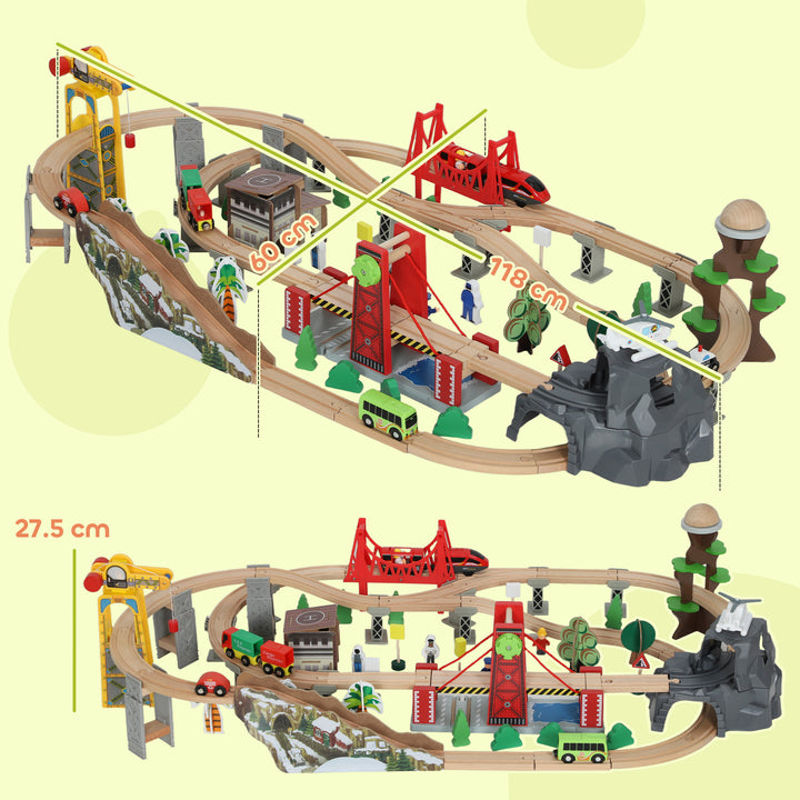 MCL 100 Piece Wooden Train Set for Kids 3+ Years with Track, Crane, Battery Operated Train
