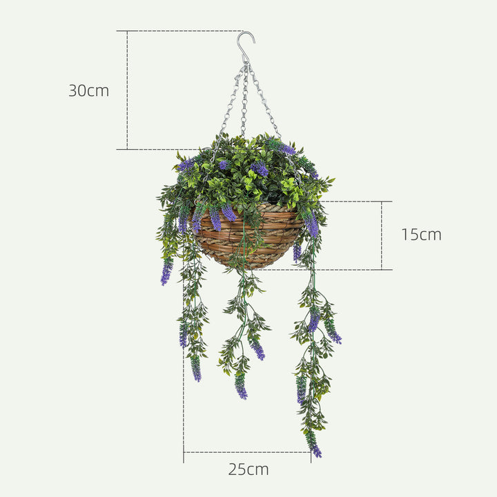 Set of 2 Decorative Artificial Plants, Faux Silk Lavender Flowers in Hanging Baskets, Fake Plants for Home Indoor Outdoor Decor, Purple