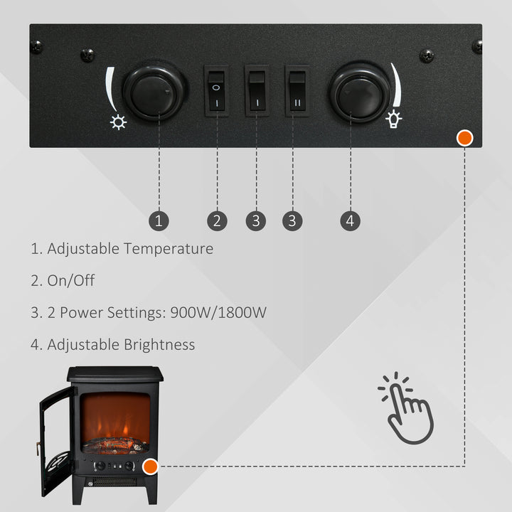 Electric Fireplace Stove, Free standing Fireplace Heater with Realistic LED Flame Effect, Overheat Safety Protection, 900W/1800W, Black