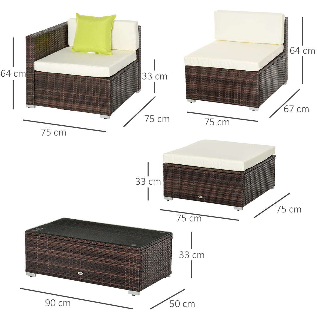 4-Seater Rattan Sofa Set Garden Outdoor Sectional Sofa Coffee Table Combo Patio Furniture-Brown