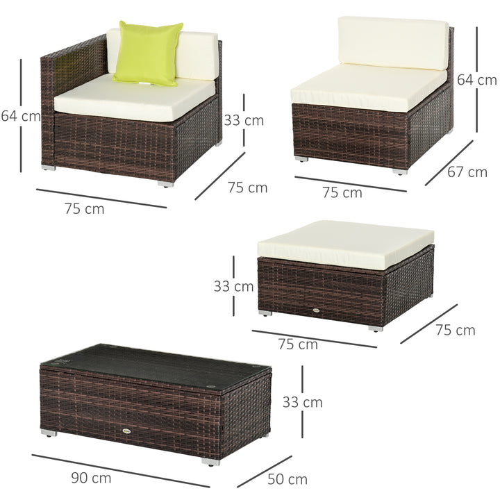 4-Seater Rattan Sofa Set Garden Outdoor Sectional Sofa Coffee Table Combo Patio Furniture-Brown