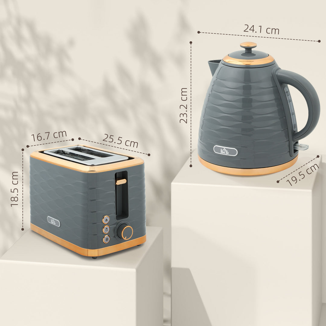 3000W 1.7L Rapid Boil Kettle & 2 Slice Toaster, Kettle and Toaster Set with 7 Browning Controls and Crumb Tray, Grey
