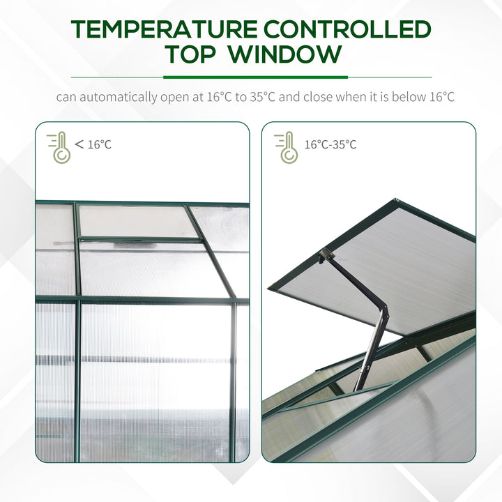 6x8 FT Polycarbonate Greenhouse with Base and Raised Bed, Walk-in Greenhouse with Aluminium Frame, Temperature Controlled Window, Foundation for Plants, Flowers, Vegetable