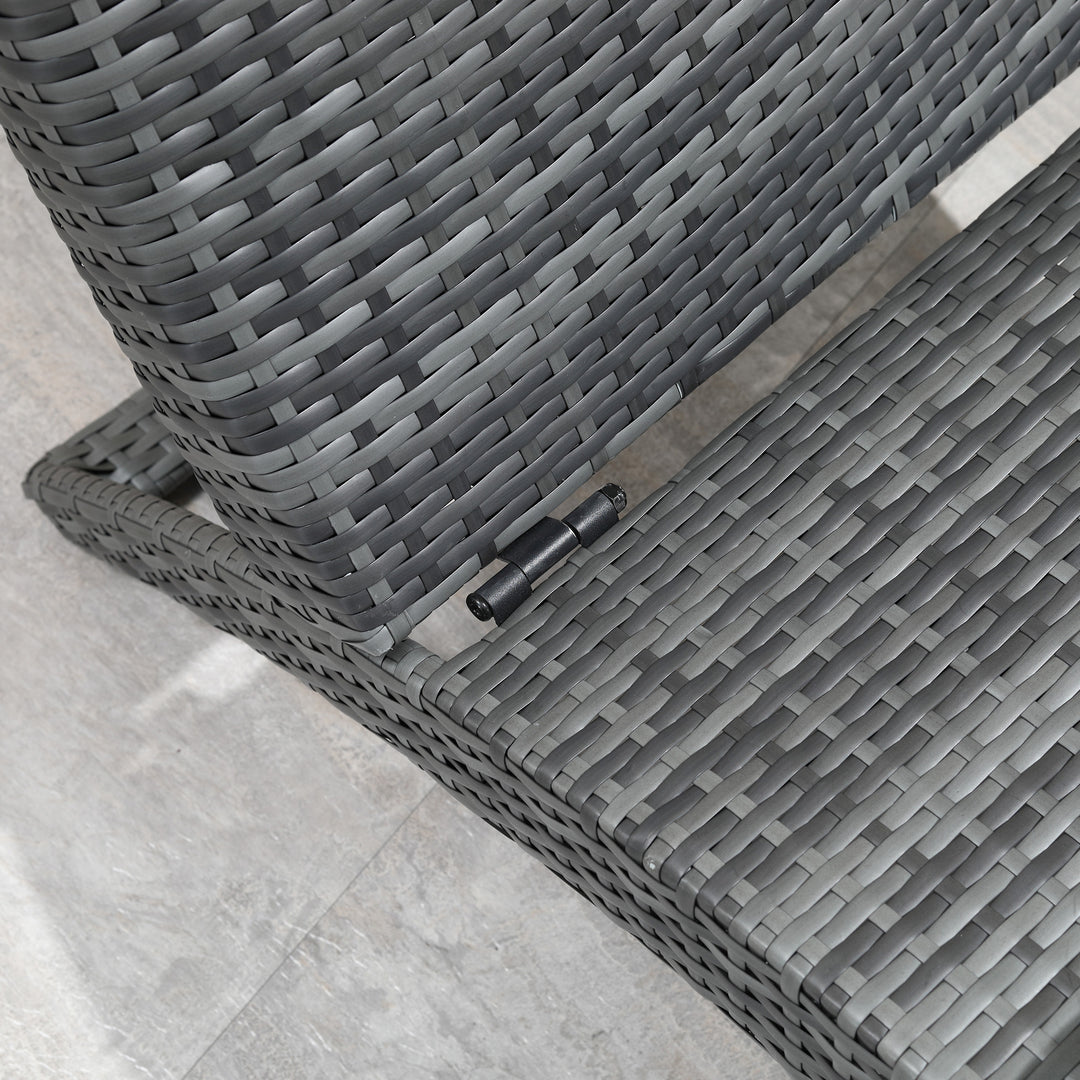 Outdoor Foldable PE Rattan Sun Lounger with Soft Padded Cushion, Ergonomic Curved Design Sun Bed for Balcony, Garden, Grey