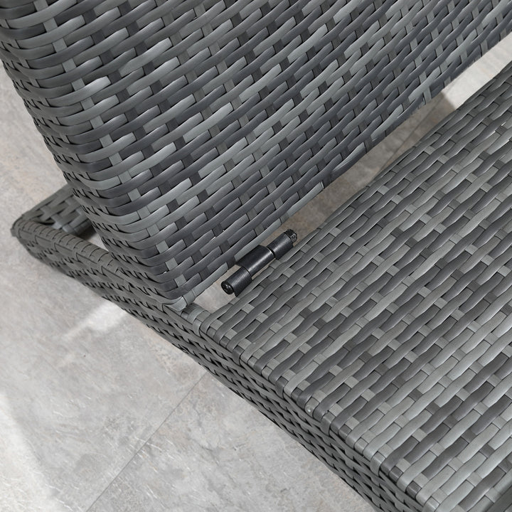 Outdoor Foldable PE Rattan Sun Lounger with Soft Padded Cushion, Ergonomic Curved Design Sun Bed for Balcony, Garden, Grey