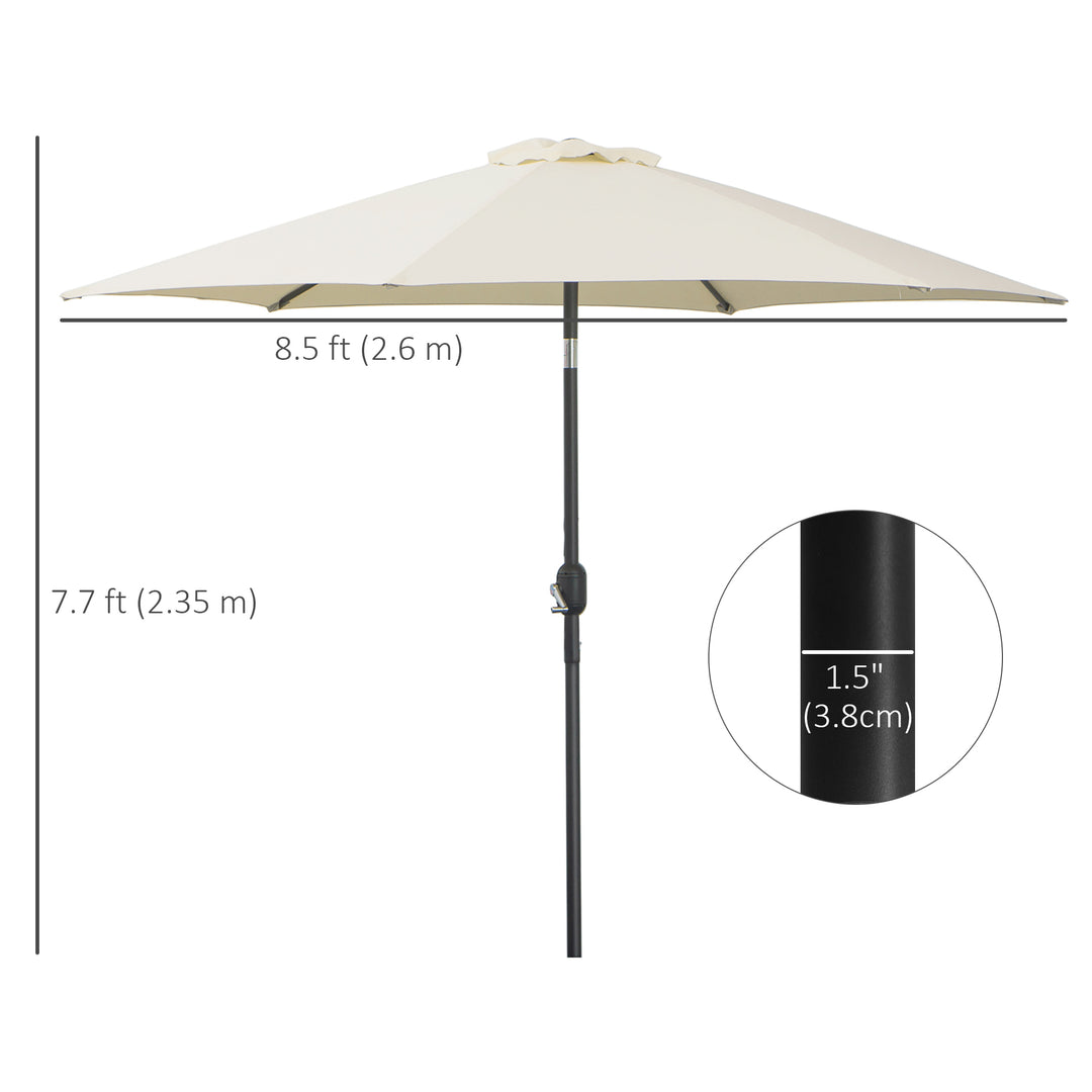 2.6M Garden Parasol Umbrella with Tilt and Crank, Outdoor Sun Parasol Sunshade Shelter with Aluminium Frame, Cream White