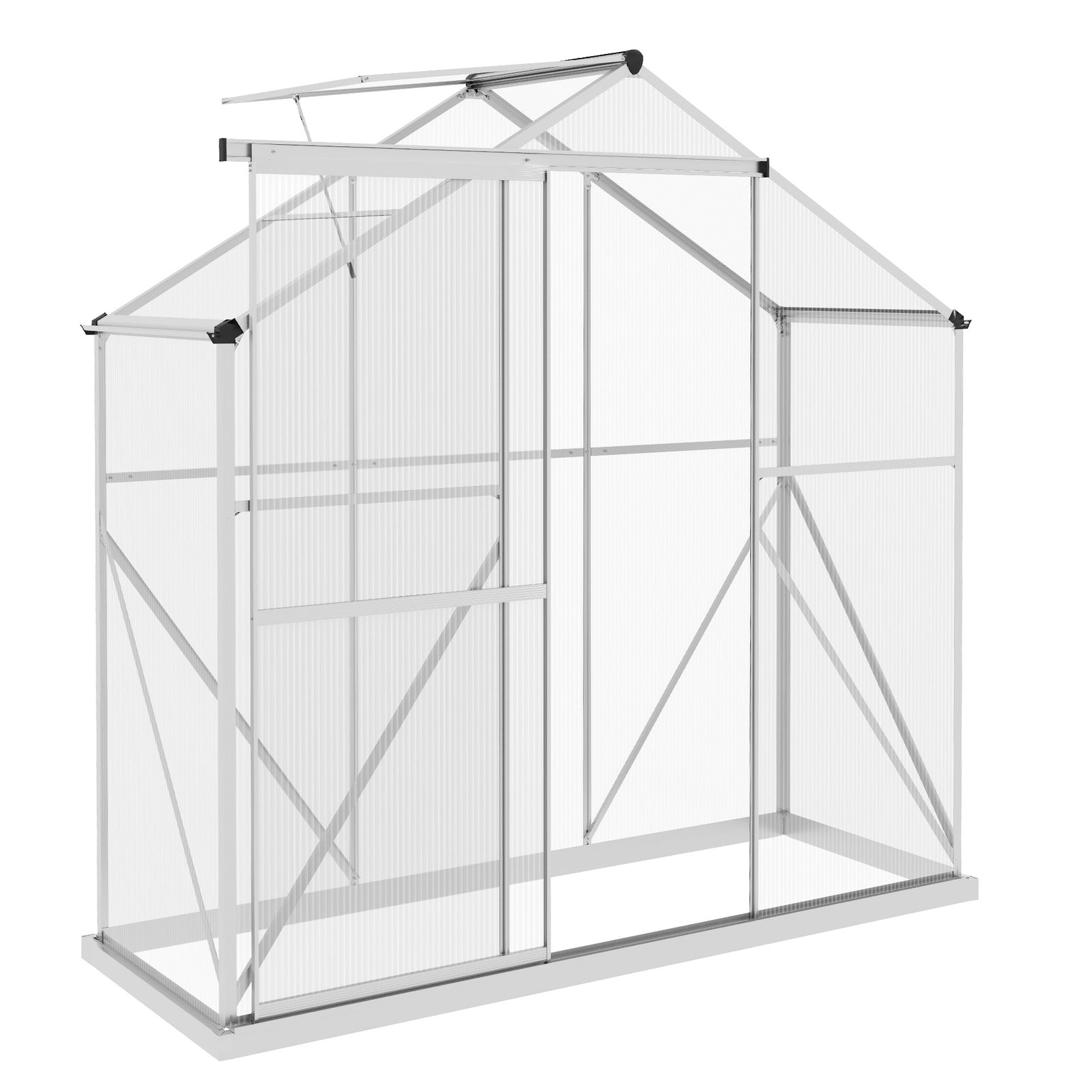 6 x 2.5ft Polycarbonate Greenhouse Walk-In Green House with Rain Gutter, Sliding Door, Window, Foundation, Silver