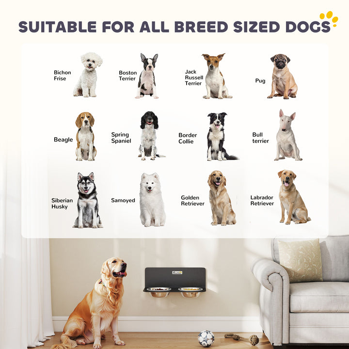Wall Mount Dog Bowls, Adjustable Height Raised Dog Feeding Station wit