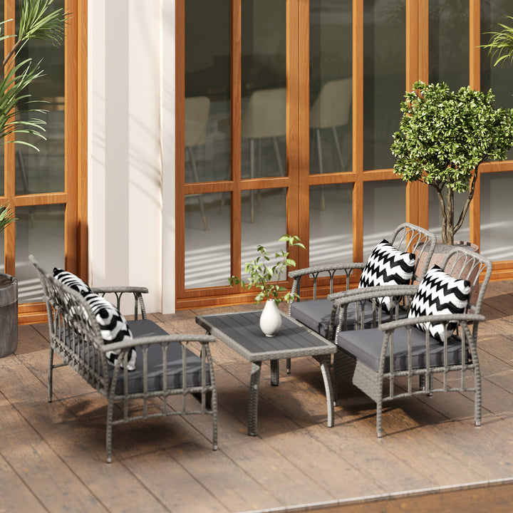 Four-Piece Rattan Cut-Out Sofa Set - Grey