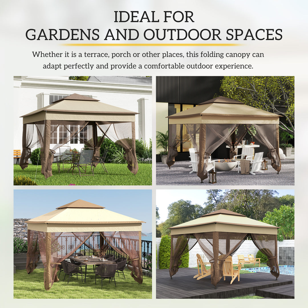 3 x 3(m) Pop Up Gazebo, Marquee Party Tent with Double Tier Roof, Netting and Carry Bag, Event Shelter for Outdoor Patio, Khaki