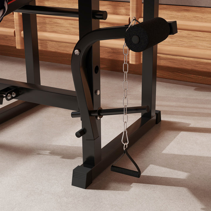 SPORTNOW Weight Bench with Two Barbell Racks, Leg Curl Machine, Preacher Curl Bench, Black
