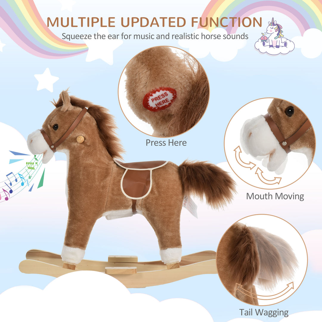 Kids Classic Rocking Horse, with Moving Mouth, Neighing Sounds, Brown