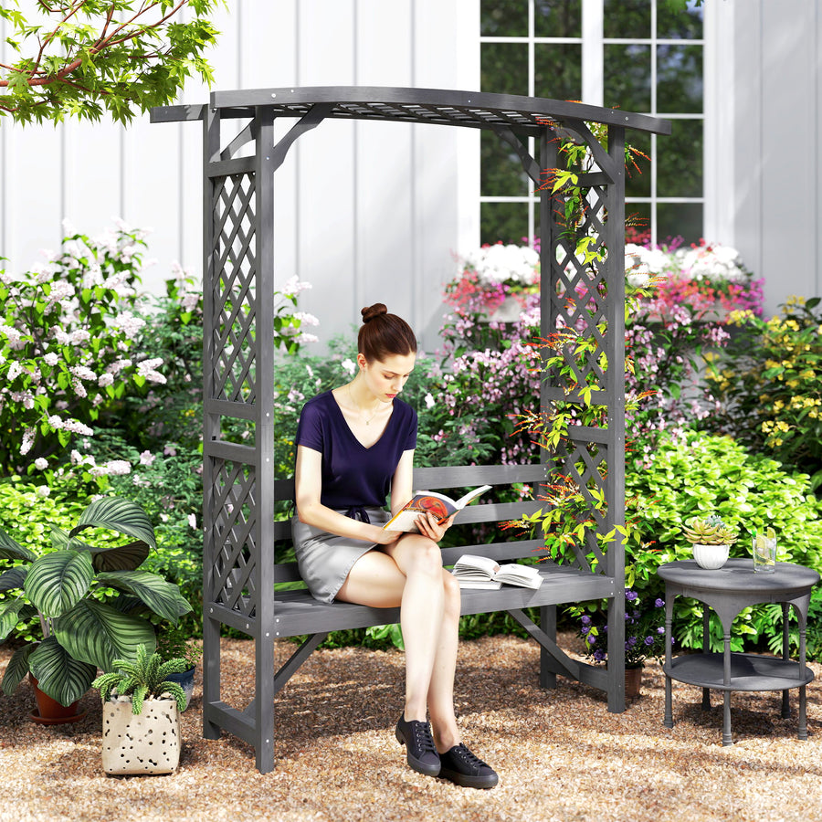 Garden Bench, Wooden Garden Arbour with Seat for Vines/Climbing Plants, Grey