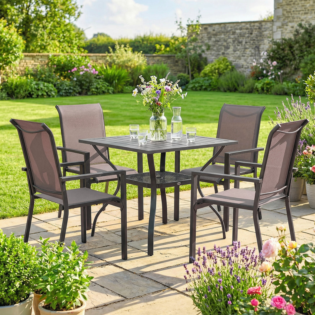 5 Pieces Outdoor Dining Set for 4, Garden Table and Stackable Chairs w