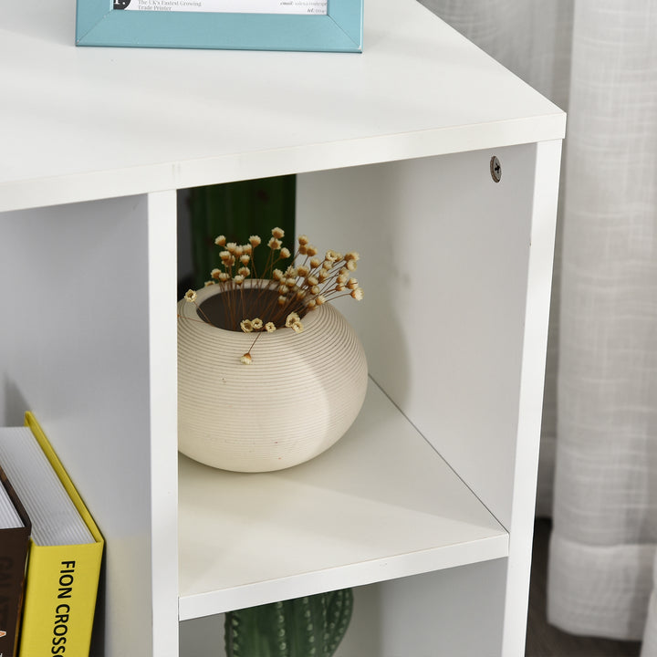 C-Shape End Table Unique Storage Unit w/ 2 Shelves 4 Wheels Freestanding Home Furniture Cabinet Square White