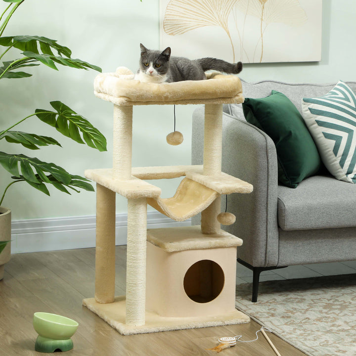 Cat Tree, 90cm Cat Tower with Sisal Scratching Posts, Cat Condo, Hammo