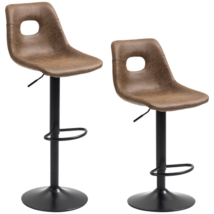 Bar Stools Set of 2, Adjustable Breakfast Dining Stools with Backrest, Footrest, Microfiber Cloth Kithchen Island Counter, Brown